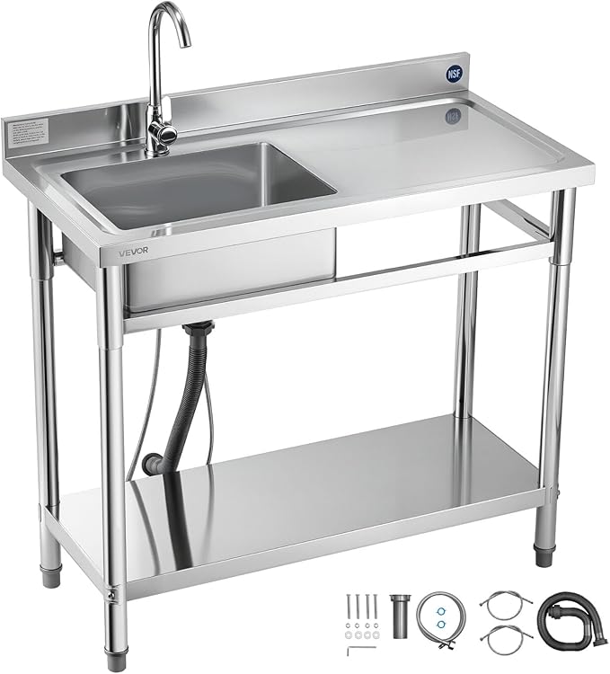 VEVOR Stainless Steel Utility Sink, Free Standing Single Bowl Commercial by VEVOR