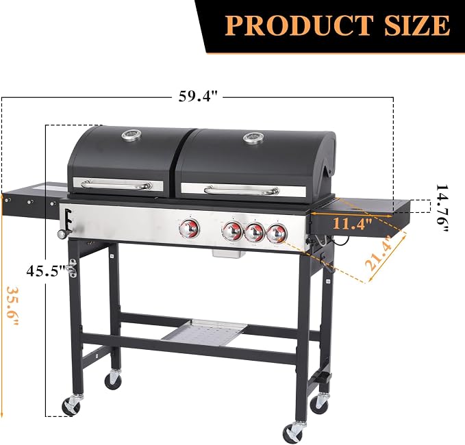 CIG GARDEN Gas and Charcoal Combo Grill, 3 Burner Propane Gas Grill - Image 2