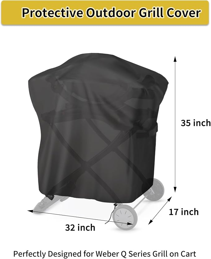 Grill Cover for Weber Q Series Grill on Cart, Waterproof BBQ Cover for Weber - Image 7