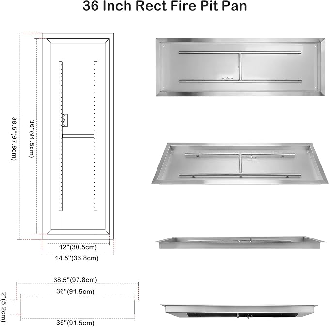Stanbroil 36 x 12 Inch Rectangular Fire Pit Burner - Image 2