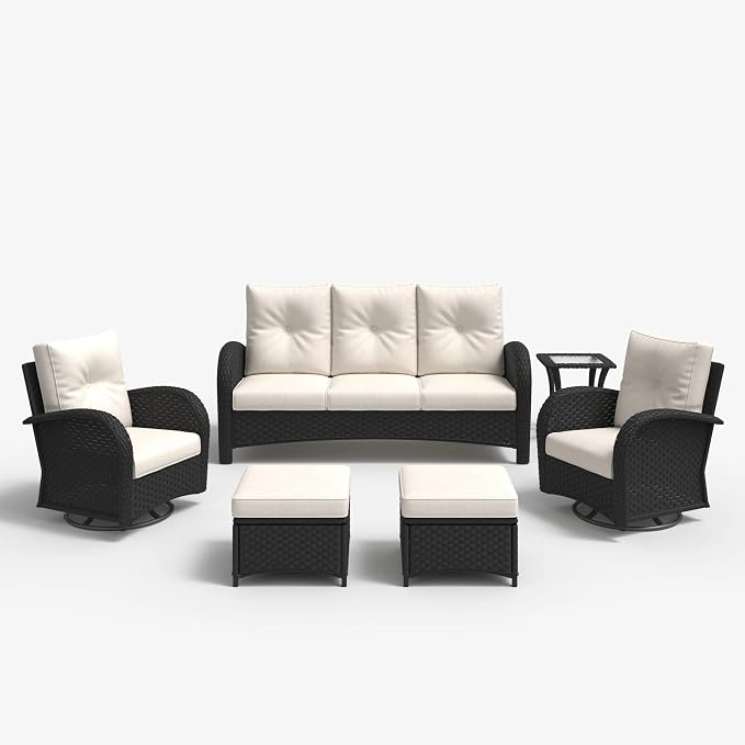 LayinSun 6 Pieces Outdoor Patio Furniture Set, Rattan Wicker Sectional Swivel - Image 2