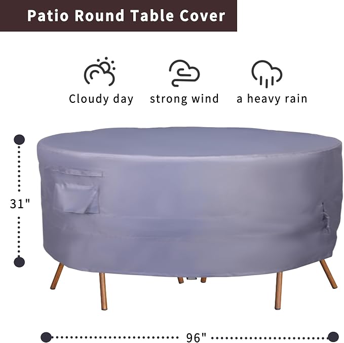 Round Patio Furniture Cover, Heavy Duty and Waterproof - Image 2