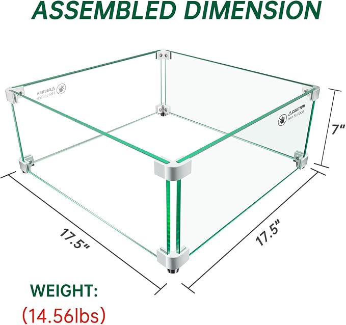 Fire Pit Wind Guard: 17.5" x 17.5" x 7" Square Fire Pit Glass Wind Guard - Image 2