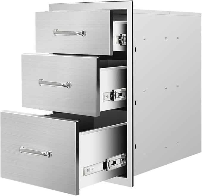 Outdoor Kitchen Drawers 14" W x 21" H x 23" D Stainless Steel Triple Drawers by Unknown