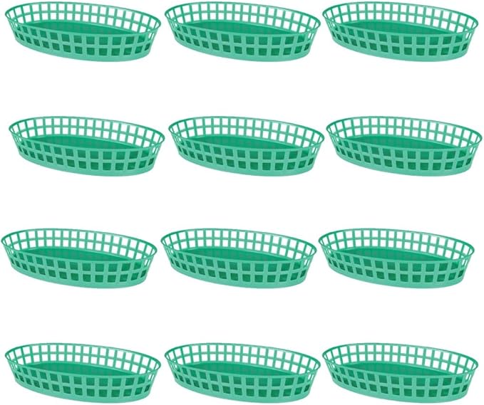 TrueCraftware- 7-7/8" Plastic Oval Fast Food Basket Green Set of 12- Fry Fast by Unknown