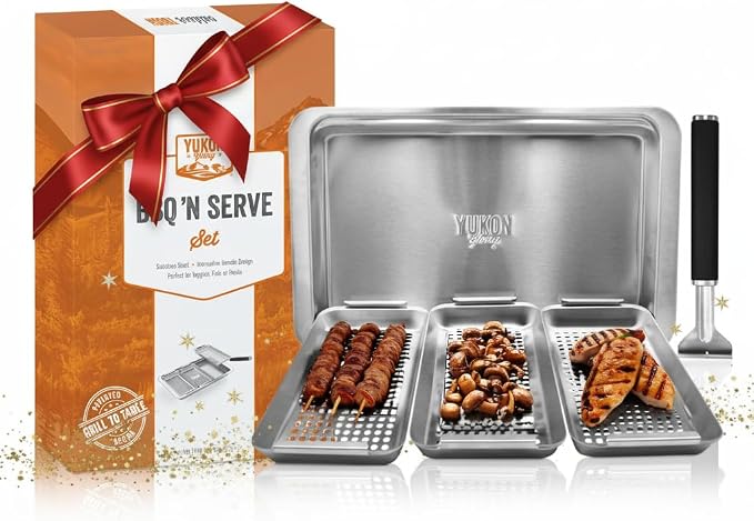 Yukon Glory BBQ Vegetable Grill Basket Set, Stainless Steel, 3 Baskets by YukonGlory