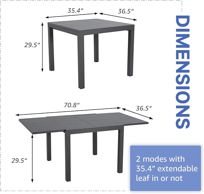 Soleil Jardin Aluminum Patio Extendable Dining Table, Adjustable Indoor Outdoor - Image 3
