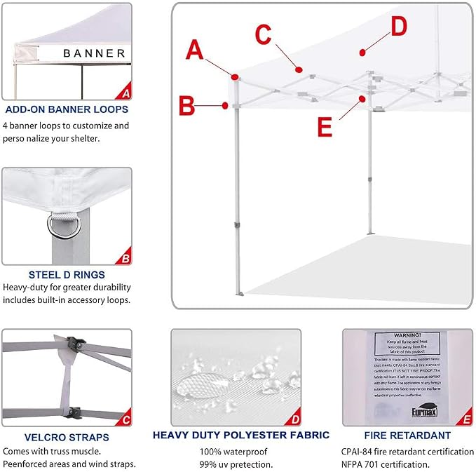 Eurmax USA Pop Up Canopy Replacement Canopy Tent Top Cover, Instant Canopy Top - Image 3