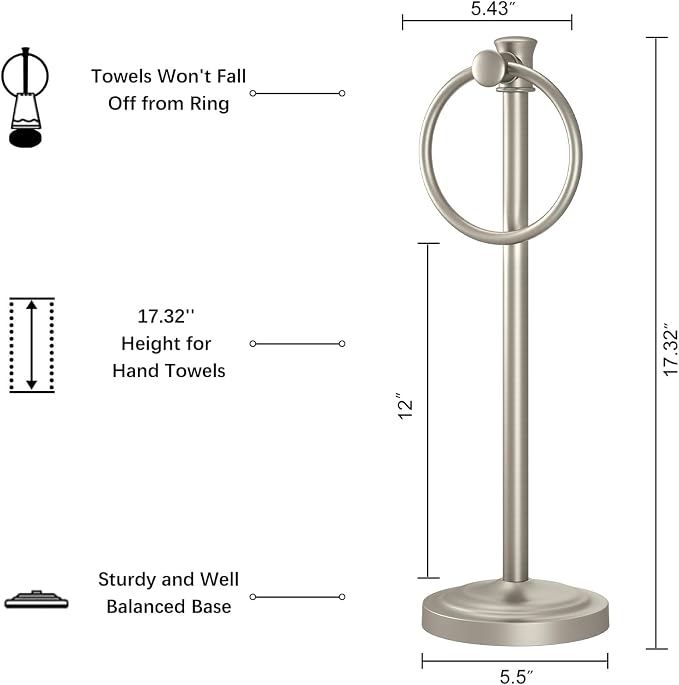 Hoimpro 17 Inch Stand Hand Towel Holder Towel Bar Towel Hanging Ring, Free - Image 7