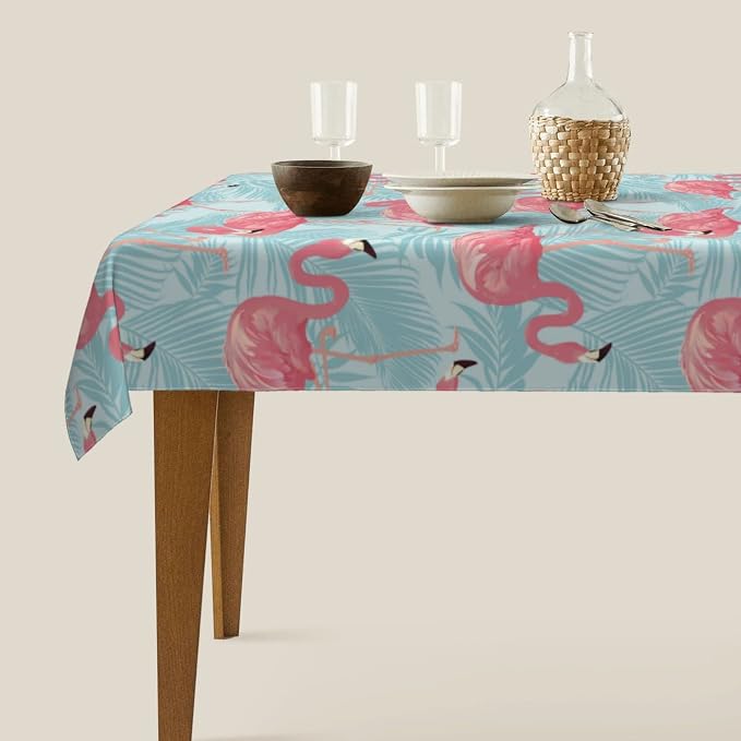 Worltoldb Flamingo Palm Leaf Tablecloths Polyester Table Cloth - Image 2