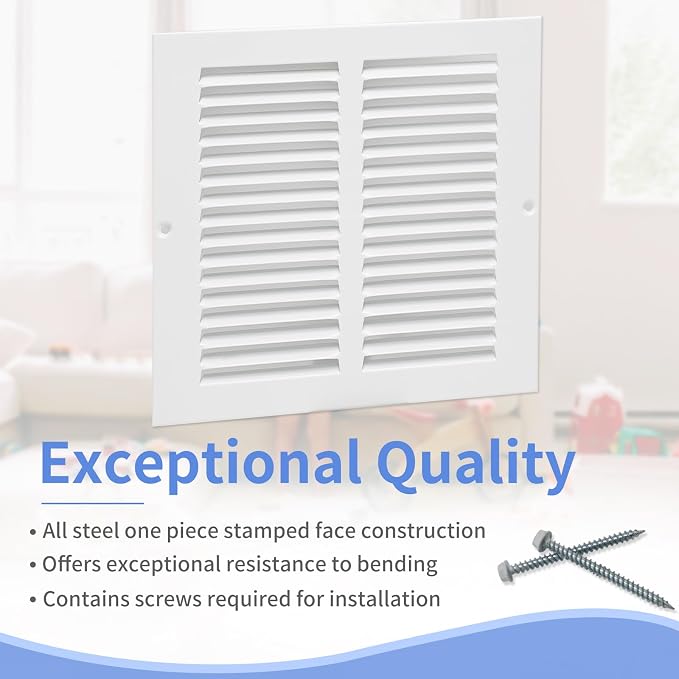 8"W x 8"H Steel Return Air Grille, Air Return Vent Cover - Image 2