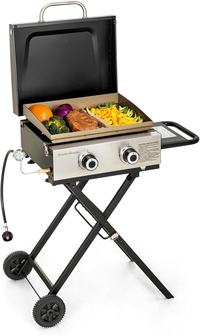 MFSTUDIO Small Portable Propane Griddle, 2 In 1 Gas BBQ Travel Grill by MFSTUDIO