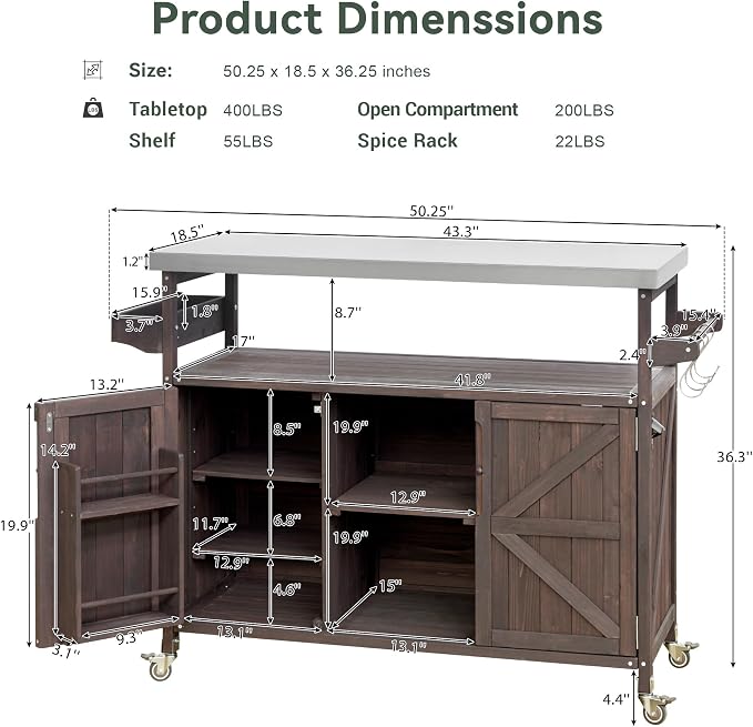 50.25" W Grill Cart with Stainless Steel Tabletop - Image 8