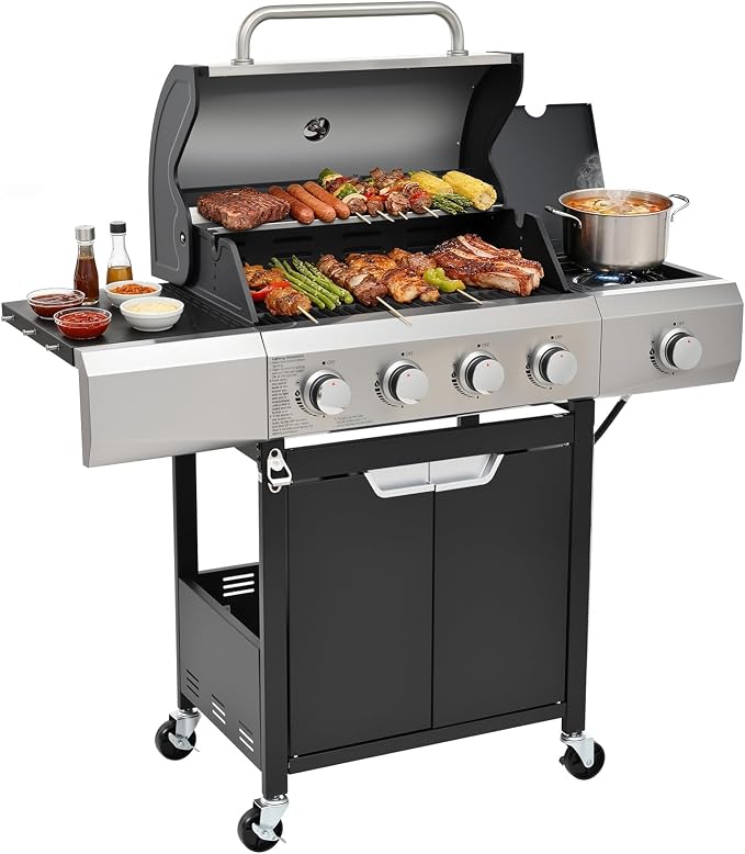 Upgraded 51, 000 BTU Stainless Steel Burner Barbecue Grill, 4 Burner BBQ by EUHOME