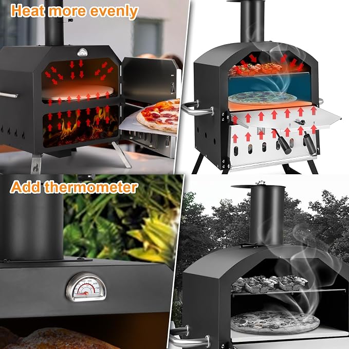12’’ Outdoor Pizza Oven Wood Fired Pizza Oven Portable Patio Ovens Included - Image 7