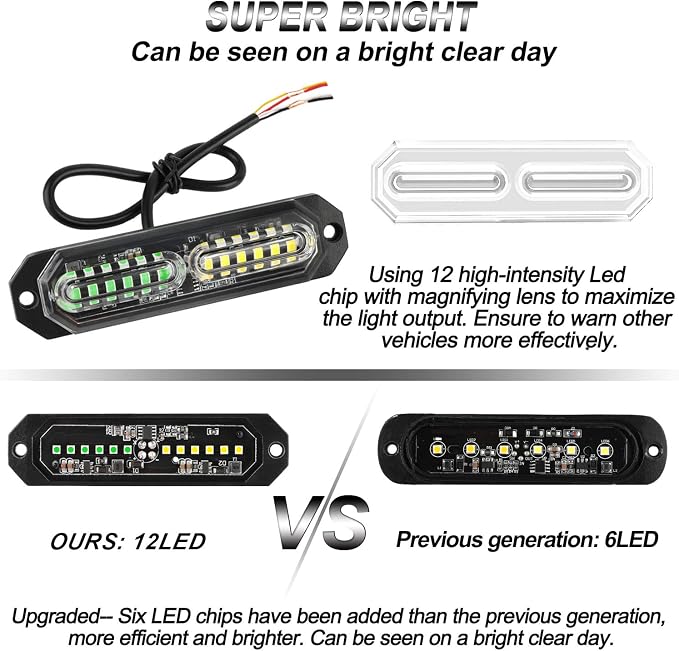 ASPL 8pcs Sync Feature Ultra Slim 12-LED Surface Mount Flashing Strobe Lights - Image 2