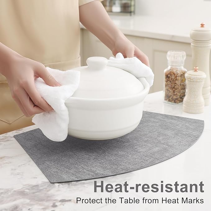 Homaxy Round Table Placemats Set of 6, Washable Wedge Shaped Faux Leather Table - Image 2