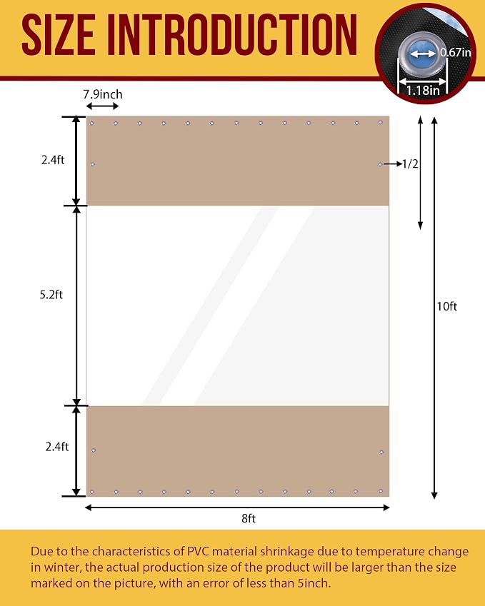 FoundGo 10'Hx08'W Outdoor Vinyl Curtains - Image 3