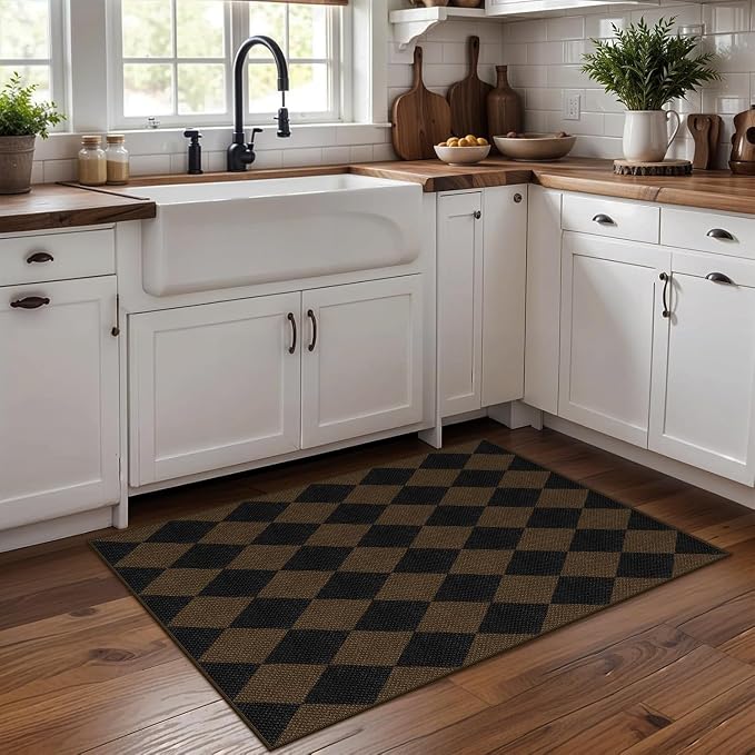 Easy Jute Checkered Entryway Rug, 2x3 Coffee Modern Indoor Outdoor Doormat - Image 5