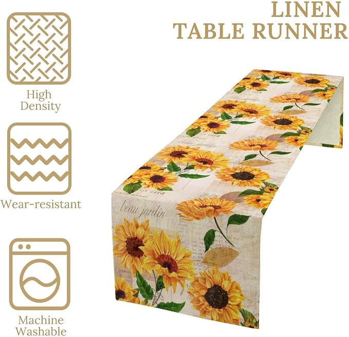 Retro Sunflower Table Runner, Vintage Newspaper Sunflower Blossoms Rustic - Image 4
