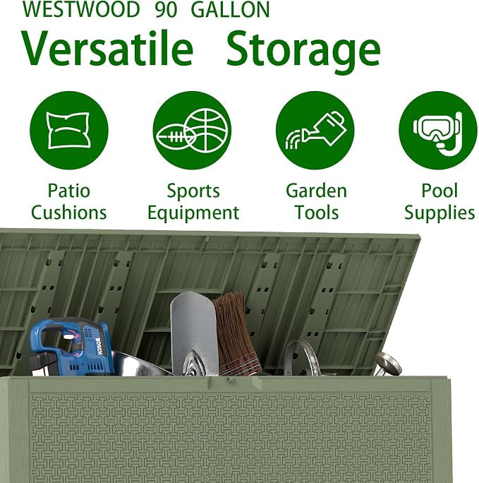 ZYJOYY Outdoor Storage Box, 90 Gallon Deck Box, Waterproof Resin Storage Bin - Image 5