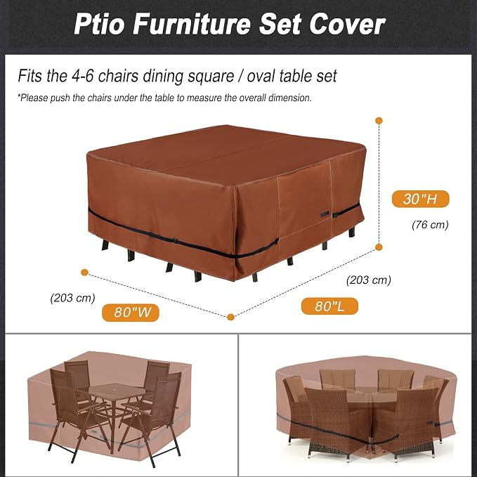 NettyPro Square Patio Table Cover 80 x 80 Inch, Waterproof 600D Heavy Duty - Image 6