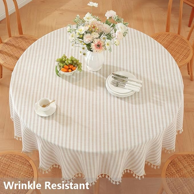TruDelve Round Tablecloth 70 Inch Beige Striped Cloth Tablecloths Fall - Image 2