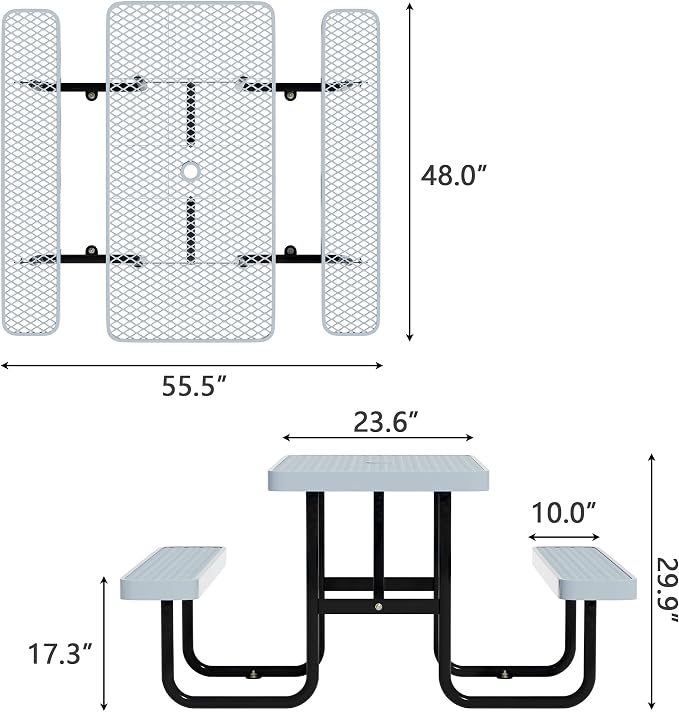 48'' Rectangular Steel Picnic Table - Image 5