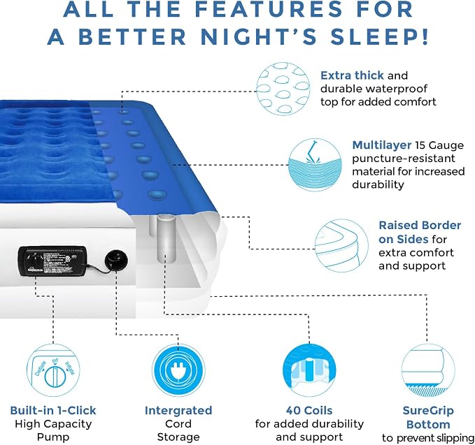 SoundAsleep Products Dream Series Luxury Air Mattress, ComfortCoil Technology - Image 6