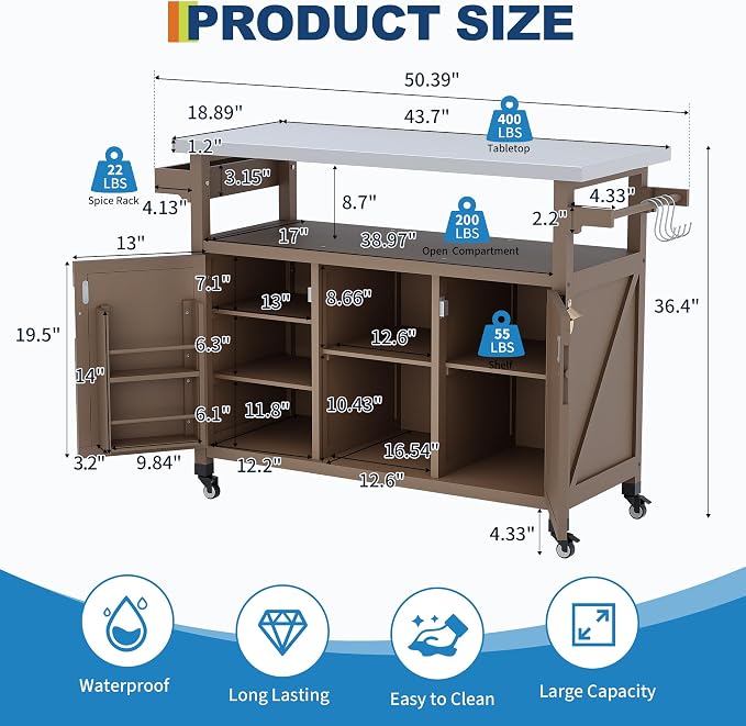 Garvee Outdoor Grill Cart with Storage, Outdoor Bar Cart Rolling BBQ Movable - Image 2