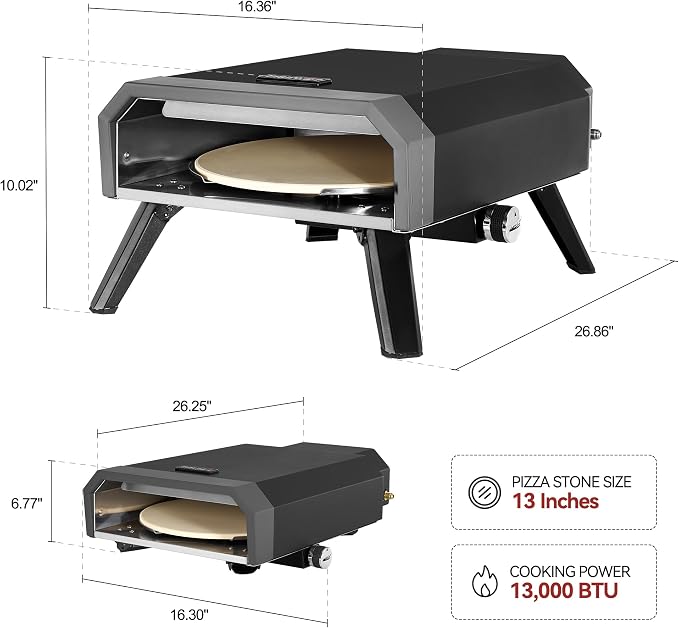Outdoor Pizza Oven with 13-Inch Pizza Stone, 000 BTU, Portable Propane Gas - Image 2