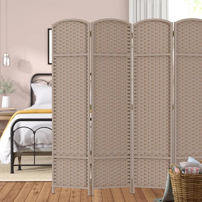 Room Divider 4 Panel Screen 5.6 Ft Tall Partition Room Dividers Beige Privacy - Image 5