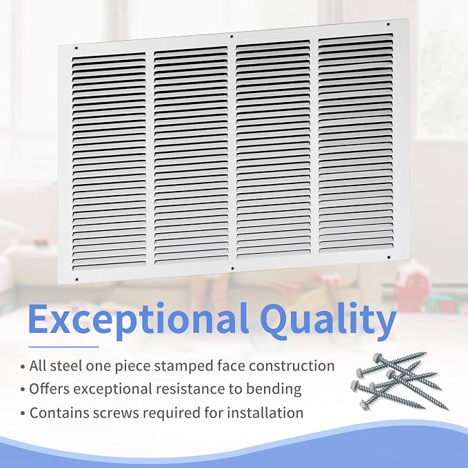 24"W x 16"H Steel Return Air Grille, Air Return Vent Cover - Image 2
