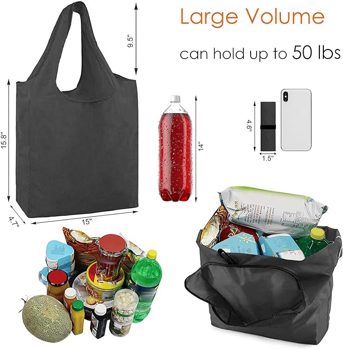 BeeGreen 10 Pack Black Reusable Grocery Bags - Image 2