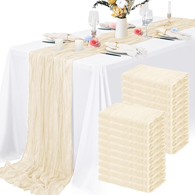 20 Packs Cheesecloth Table Runner 10FT Long Boho Gauze Fabric Table Runner by Lamshionow