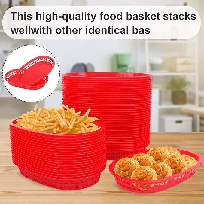 60 Pack Fast Food Baskets, 10.6 x6. 7 Inch Versatile Red Plastic Food Baskets - Image 5