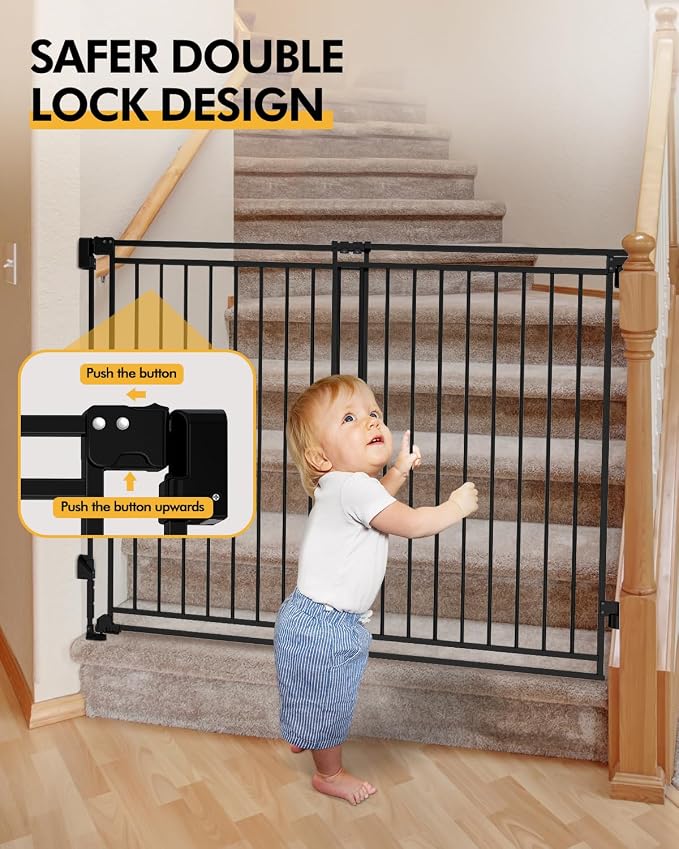 Baby Gate for Stairs Doorways & Kitchen, Extra Wide 32"-54" W x Extra Tall 39" H - Image 5
