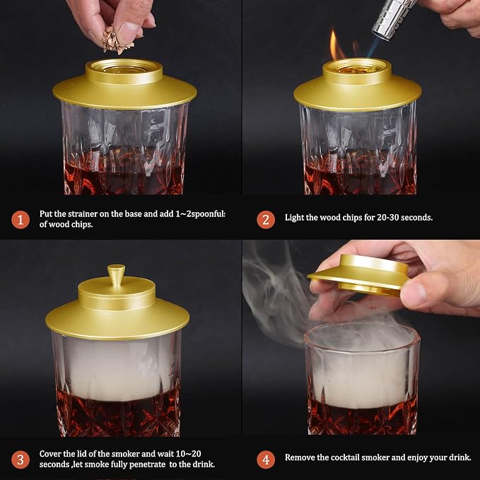 Cocktail Smoker Kit, AOKE Golden Metallic Whiskey Smoker Kit - Image 3