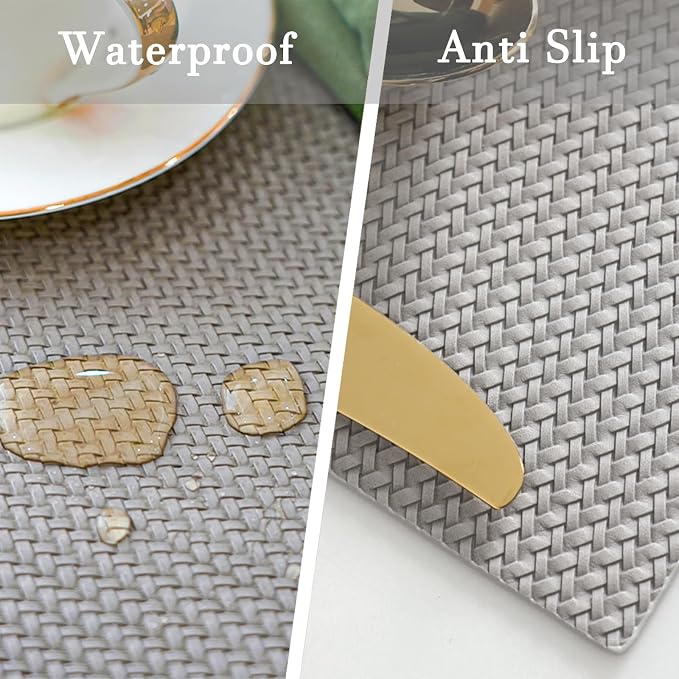 Placemats Set of 4, Reversible Faux Leather Heat Resistant Place Mats, - Image 4