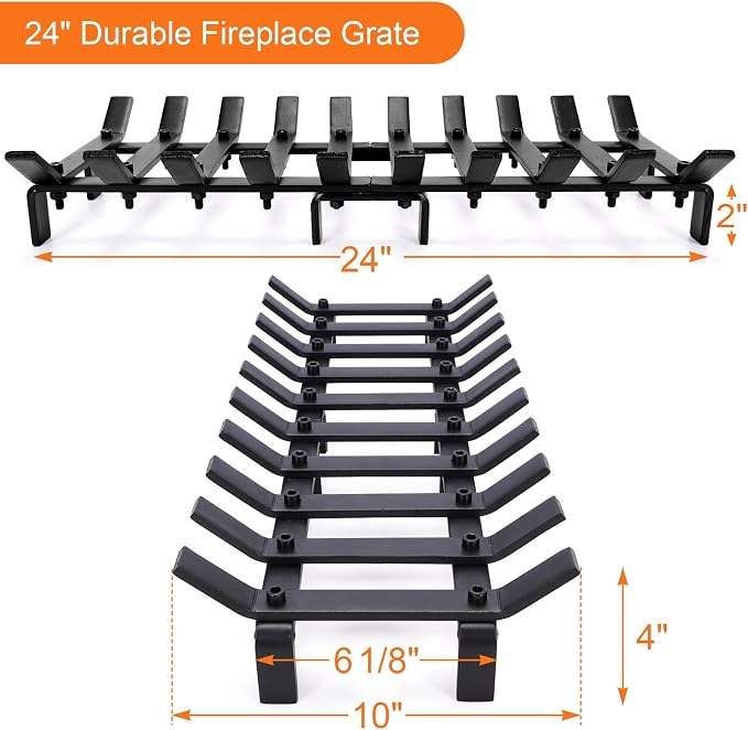 24" Fireplace Grate Wood Stove Grate Rack Fireplace Tools Rack Heavy Duty Solid - Image 5