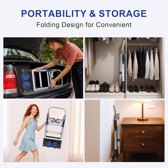 Upgraded 3 in 1 Aluminum Folding Hand Truck, 600lbs Capacity, Heavy Duty - Image 7