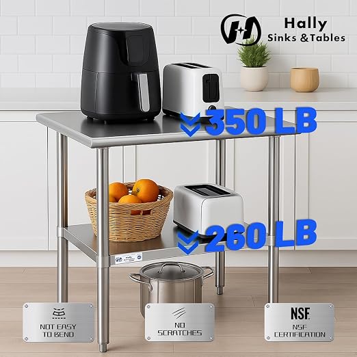 Hally Stainless Steel Table for Prep & Work 18 x 24 Inches, NSF Commercial - Image 5