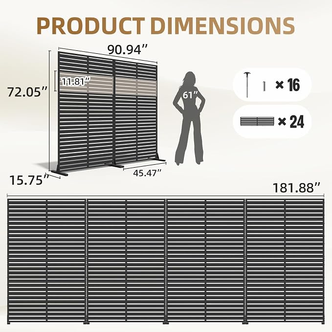 Privacy Fence Screen with Stand 6 Panel 72" H×47" W HDPE Decorative Panels with - Image 5