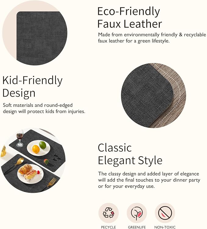 Maxpearl Faux Leather Placemats Set of 6 - Image 3