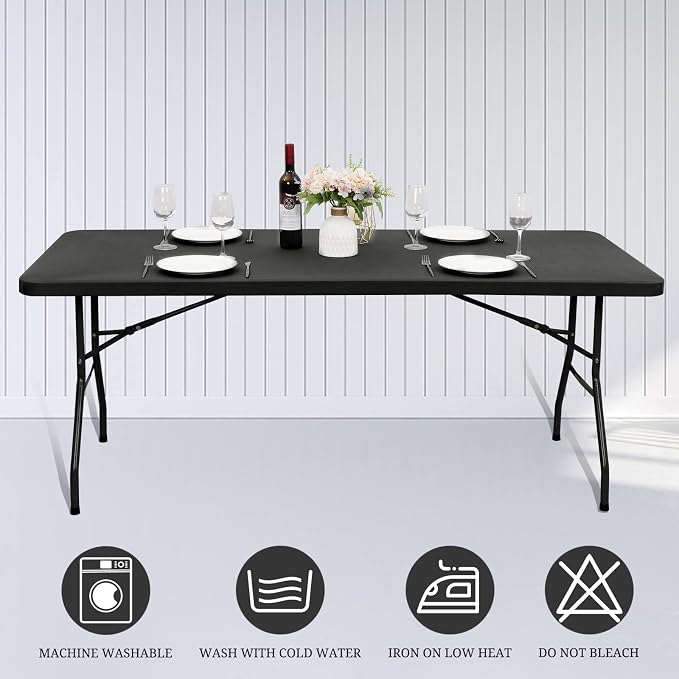 6 Pack Stretch Fabric Table Top Cap Cover, fits 8' Tables, Spandex Table Covers - Image 6