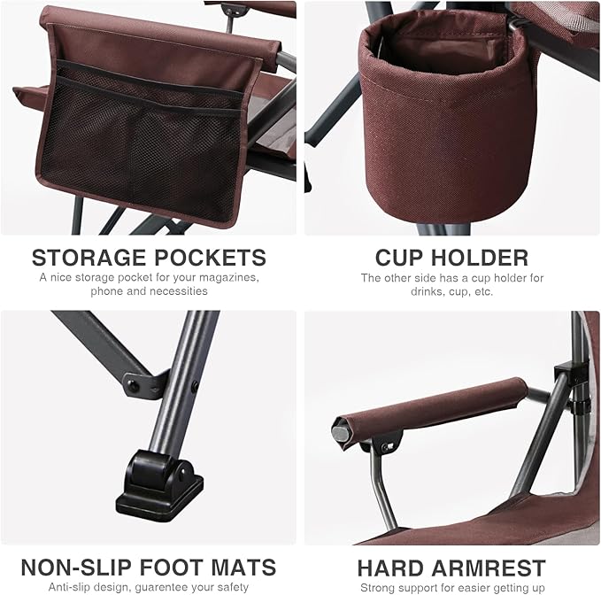 Folding Camping Chair, Oversized Red Steel Frame, 500 lb Capacity