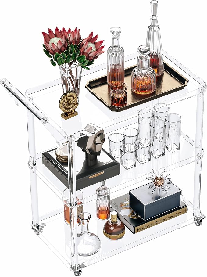 Dethan Acrylic Bar Cart with Lockable Wheels, Rolling Serving Cart with Pulling by ProfessionalAcrylicFactory