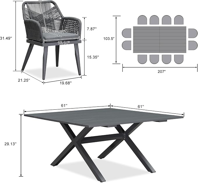 PURPLE LEAF 14 Pieces Outdoor Patio Dining Set All-Weather PE Rattan Furniture - Image 6