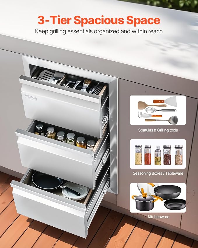 VEVOR Outdoor Kitchen Drawers 14.7" W x 25.4" H x 18.7" D, Box Frame Style - Image 4