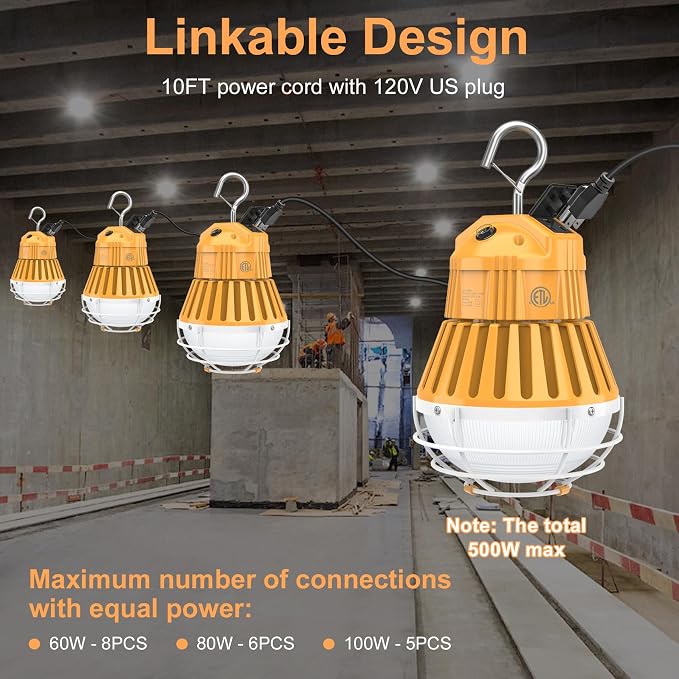 LED Temporary Work Light, 100W/80W/60W Adjustable, 4500K/5000K/5700K CCT - Image 5